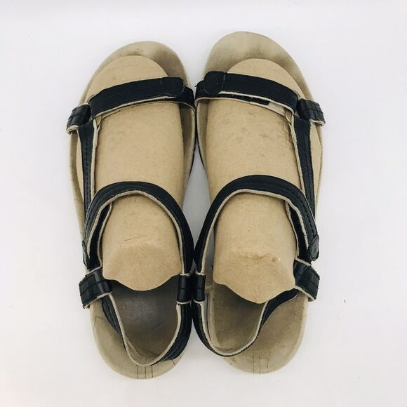 Teva 4218 Black Leather Sandal Women's 7 Hook & Loop Slip Resistant Strappy Shoe - Picture 6 of 9